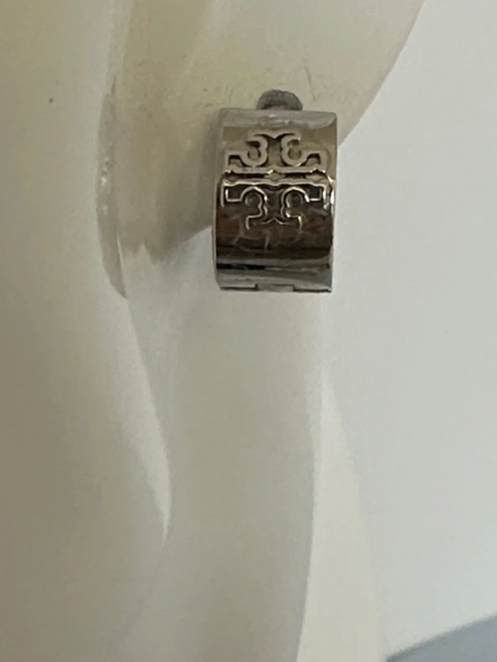 Tory Burch Silver Logo Hinge Hoop Earrings
